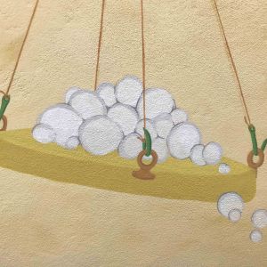 Dipinto murale - salgemma sul piatto della bilancia, dettaglio