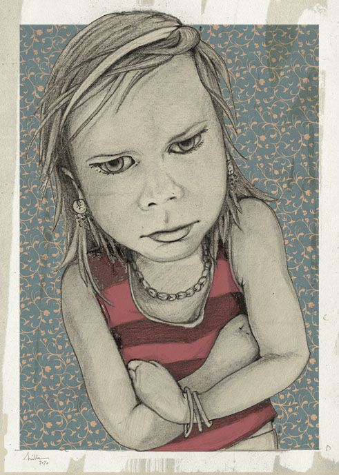Disegno per locandina, bambina arrabbiata, child